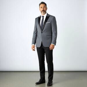 MAGE MALE Men's Slate Gray Sport Coat Blazer Jacket Black Satin Lapels Piping 3X